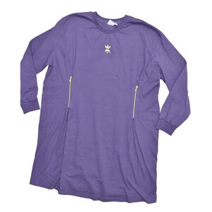 Adidas Women's Purple Trefoil Dress Plus Size 2X Long Sleeve Gold Zippers Cotton